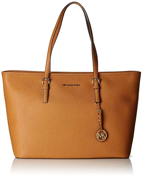 michael kors jet set top tan leather tote|Michael Kors large luggage sets.